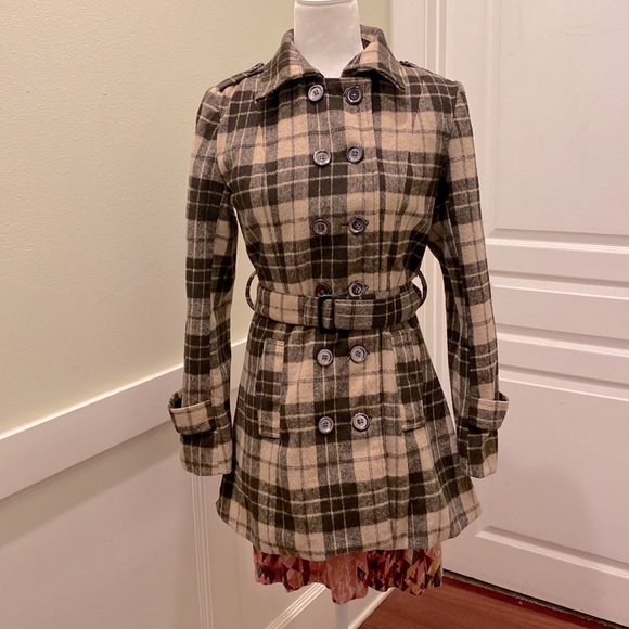 Brown Plaid Pea Coat - Picture 4 of 7
